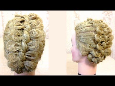 Прическа коса из бантиков.Braided Updo