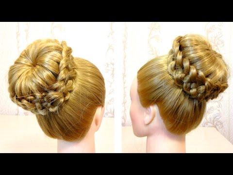 Прическа с бубликом. Прическа с плетением. Видео урок 3. Braided Hairstyle.