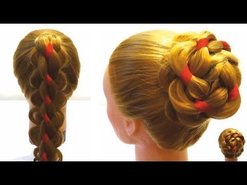 Прическа с плетением из 4 прядей с лентой Плетение волос How To Make 4 Strand Braid Hairstyle